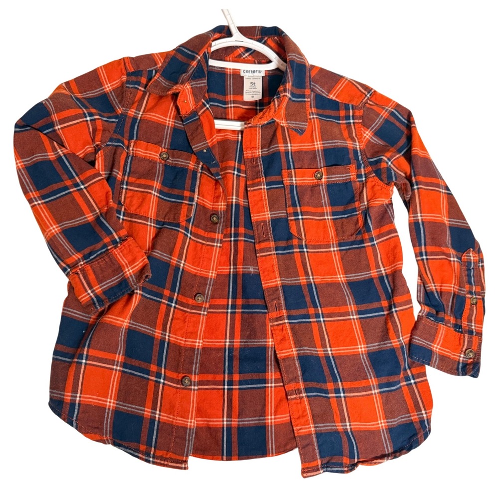Carters Boys Toddler 5T Plaid Flannel Shirt Orange Blue UF Florida Gators